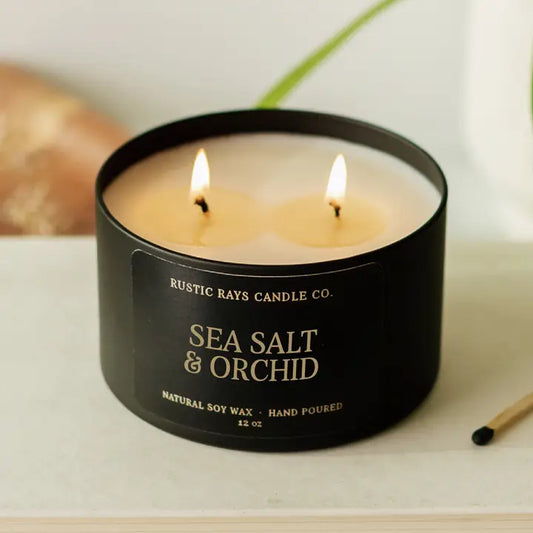 Sea Salt & Orchid Soy Candle - 12 oz Double Wick - Black